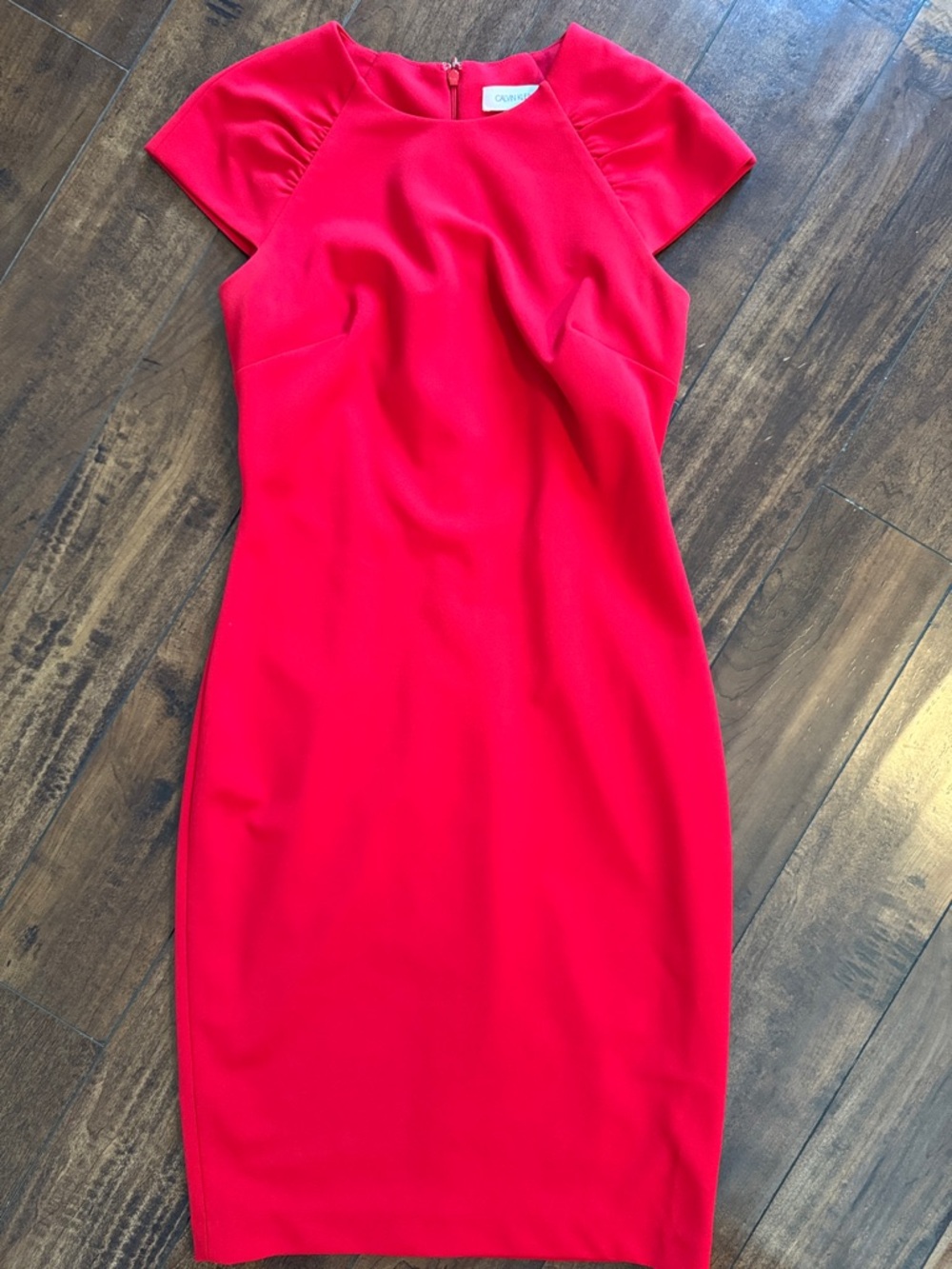 Calvin Klein Bright Red Cap Sleeve Midi Sheath Dress
